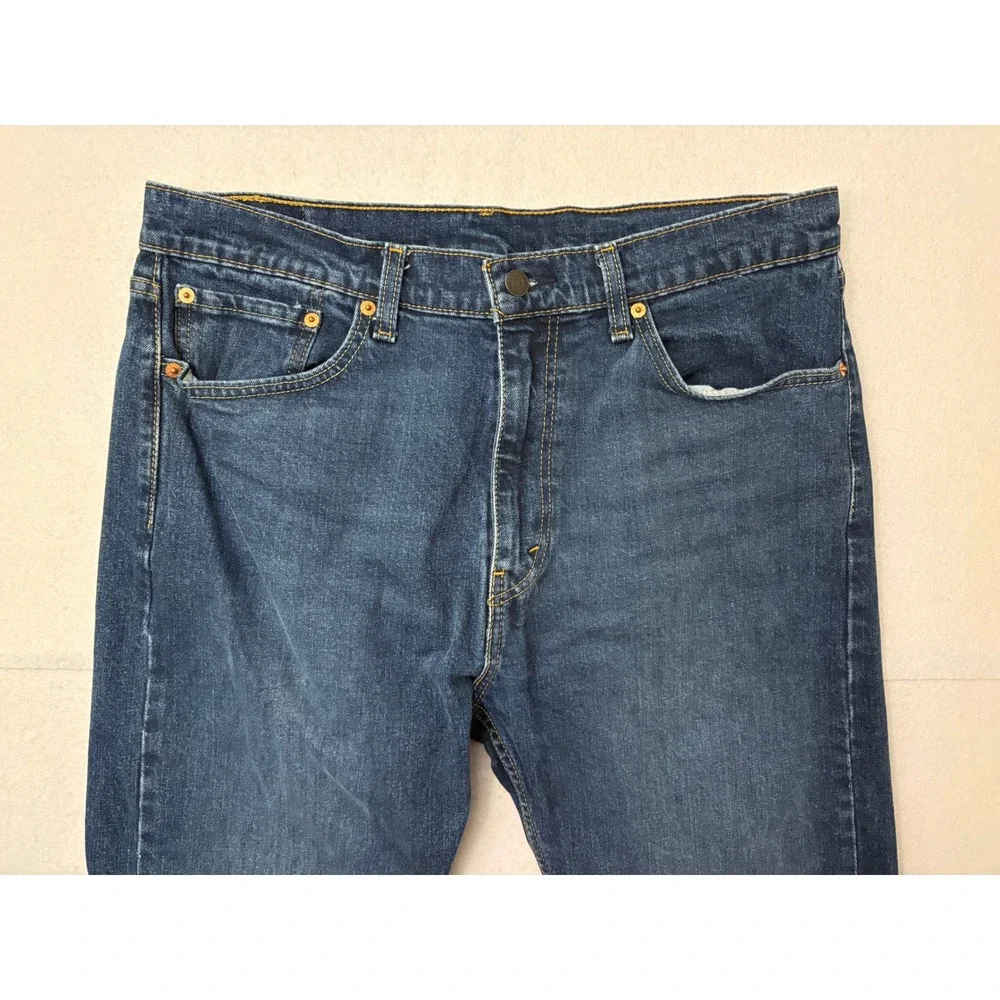 Levis 505 Regular Fit Jeans Mens 35x32 Dark Wash Blue Straight Leg Denim